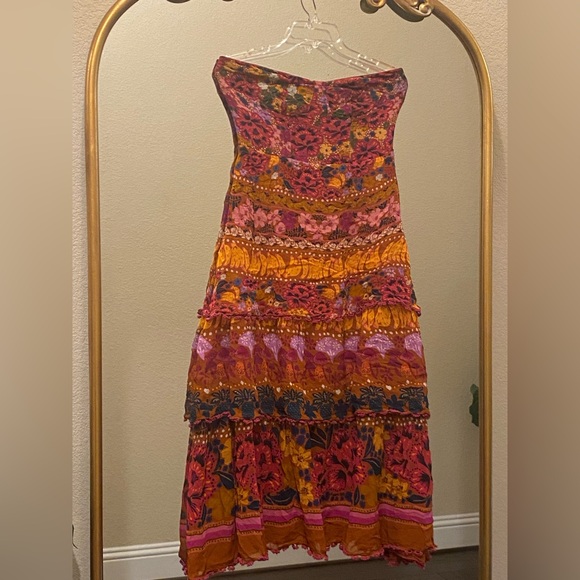 Farm Rio for Anthropologie Tiered Strapless Multicolor Midi Dress Size M - Picture 8 of 12